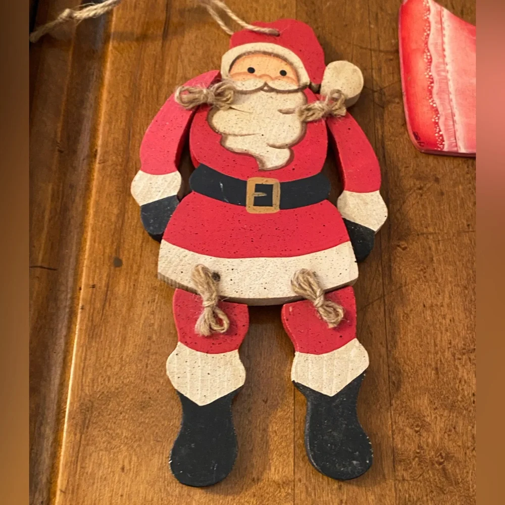 Lot of 3 Christmas Ornament Hangers Wooden Santa’s & Angel